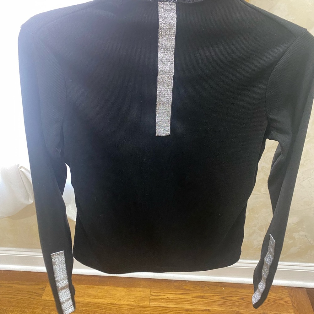 Black Long-Sleeve Top with Silver Stripe Detail - Women